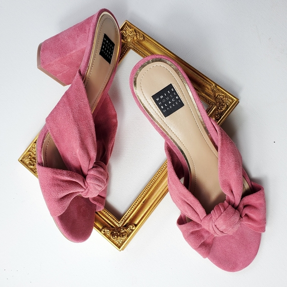 White House Black Market Shoes - WHBM • Pink Suede Knotted Mules